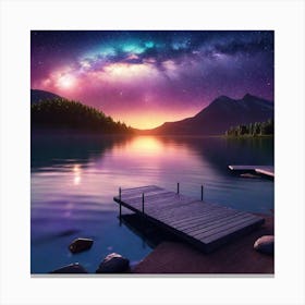 Starry Sky Over Lake 1 Canvas Print