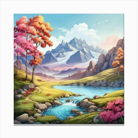 Landscape With Mountains And River Canvas Print