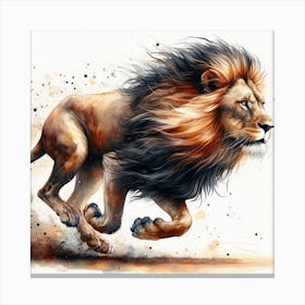 Lion In Motion, Lion Watercolour Art Print 2 Canvas Print