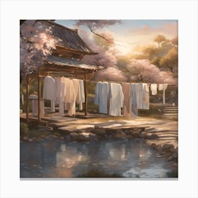 Laundry Among Cherry Blossoms 2 Canvas Print