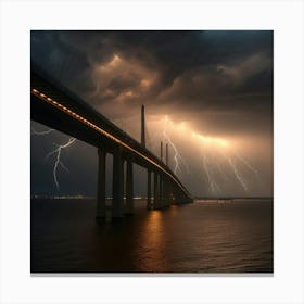 Lightning Over The Bridge 1 Canvas Print