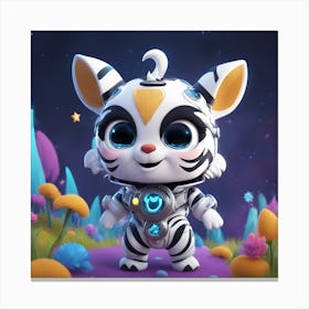 A Super Cute Chibi Zodiac Zebra, In The Universe, With Snowwhite Shiny Fur, Happy Smile, Happy Smile (1) Canvas Print