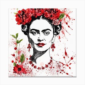 Floral Frida Kahlo Portrait Painting (11) Canvas Print