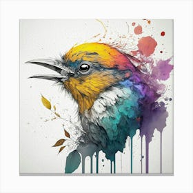 Colorful Bird Watercolor Splash Canvas Print