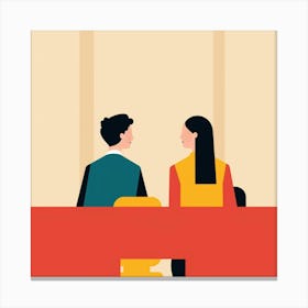 Man And Woman Sitting At Table Canvas Print