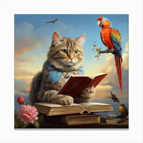 Cat Reading Book Canvas Print