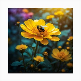 Bee On A Yellow Flower Canvas Print