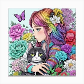 Cat and girl lucky charm 3 Canvas Print