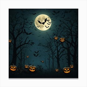 Flat Design Halloween Background With Witches Canvas Print