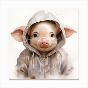 Watercolour Cartoon Pig In A Hoodie 3 Canvas Print