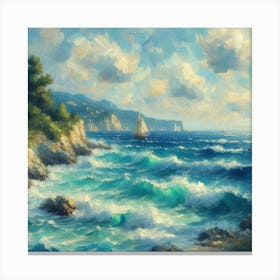 Seascape With The Waves, Acrylic Painting Style Canvas Print