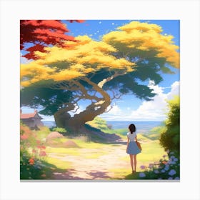 Girl Standing Under A Tree Canvas Print