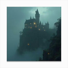 An Ancient Castle Atop A Cliff, Shrouded In A Mystical Fog And Glowing Runes 1 Canvas Print