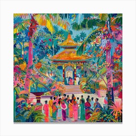 Balinese Temple Ceremony in Style of David Hockney 1 Canvas Print