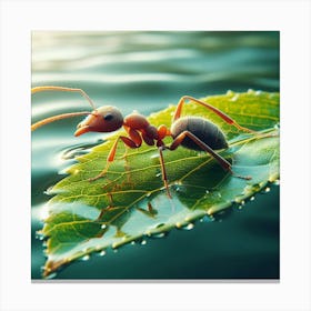 Ant On Leaf In Water Canvas Print