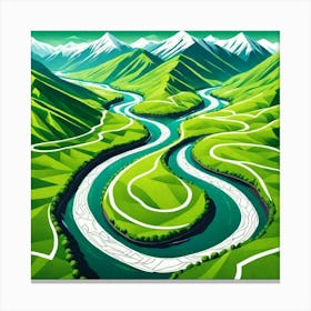 Landscape With Winding River Canvas Print