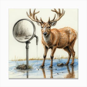 Stag In Mirror Canvas Print