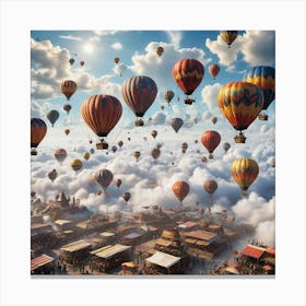 Capture A Bustling Market Scene With Vendors And Buyers Interacting On Floating Platforms High Above 725232384 Canvas Print