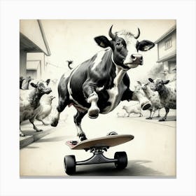 Cow Riding A Skateboard Canvas Print