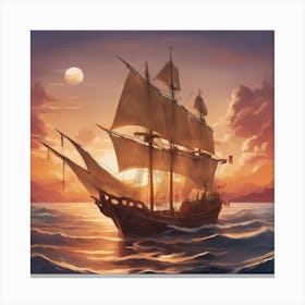An Intricately Designed And Visually Stunning Illustration Of A Traditional Chinese Junk Boat Sailin (3) Canvas Print