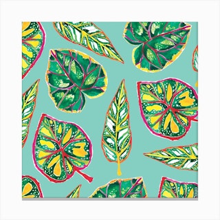 Tropical Leaves Green Square Canvas Print