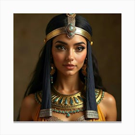 Beautiful Cleopatra Wearing A Stunning Golden Headdress And Rich Jewelry 1 Canvas Print