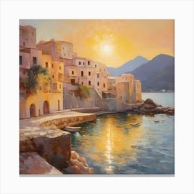 AI Pastel Vista: Enchanting Italian Coastal Charm Canvas Print