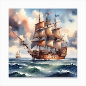 Ship In The Ocean Canvas Print