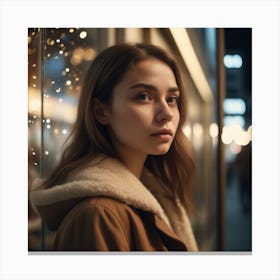Photo Beautiful Young Woman Looking At The Shop Window At Night 1 (1) Canvas Print