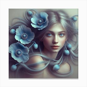 Girl With Blue Flowers Canvas Print