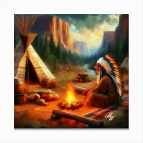 Native American Woman By The Campfire 2 Copy Canvas Print