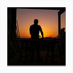 Silhouette Of A Construction Worker At Sunset 1 Toile