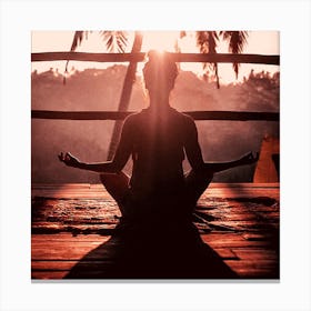 Silhouette Of Woman Meditating Canvas Print