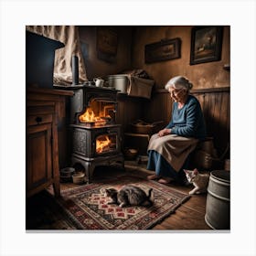 Old Woman And Cat Canvas Print