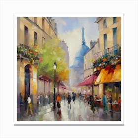 Paris Street.Paris city, pedestrians, cafes, oil paints, spring colors. 5 Canvas Print