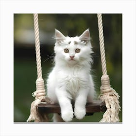 White Kitten On Swing Canvas Print