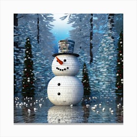 Mosaic Snowman In The Forest Canvas Print