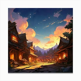 Village At Night 1 Canvas Print