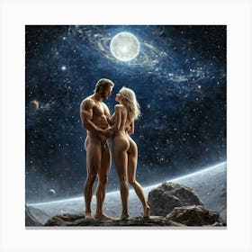 Naked Couple In Space Canvas Print