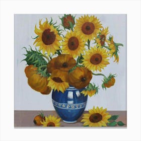 Oil Painting Of Sunflowers In Decorative Ceramic 2 Canvas Print