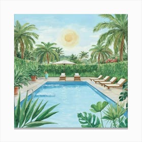 Summertime Swimming Pool Art Print 9 Canvas Print