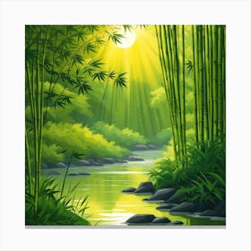 A Stream In A Bamboo Forest At Sun Rise Square Composition 427 Canvas Print