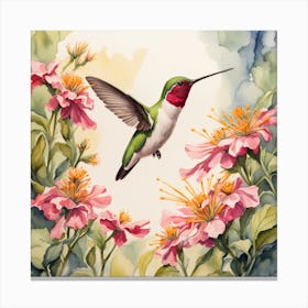 Ruby Throated Hummingbird Gathering Nectar From Beautiful Flowers In An Idealic Setting With Perfec 545491767 Canvas Print