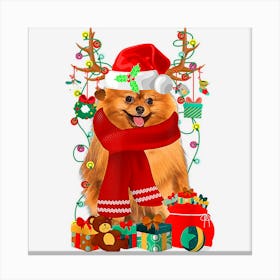 Christmas Santa And Lights Dog Pomeranian Xmas Canvas Print