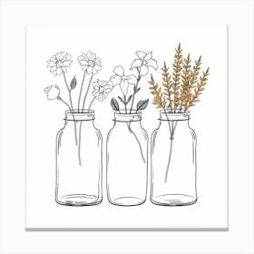 Flower Jars Line Art Print Painting(2) Canvas Print