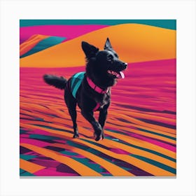 An Image Of A Dog Walking Through An Orange And Yellow Colored Landscape, In The Style Of Dark Teal (1) Canvas Print