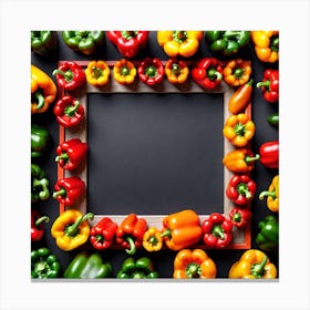 Colorful Peppers In A Frame 3 Canvas Print