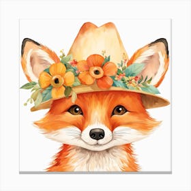 Floral Baby Fox Nursery Illustration (32) Canvas Print