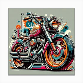 Harley Davidson Motorcycle Vehicle Colorful Comic Graffiti Style - 2 Canvas Print