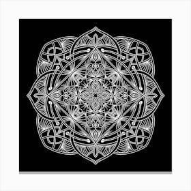 White Mandala on Black Background Canvas Print
